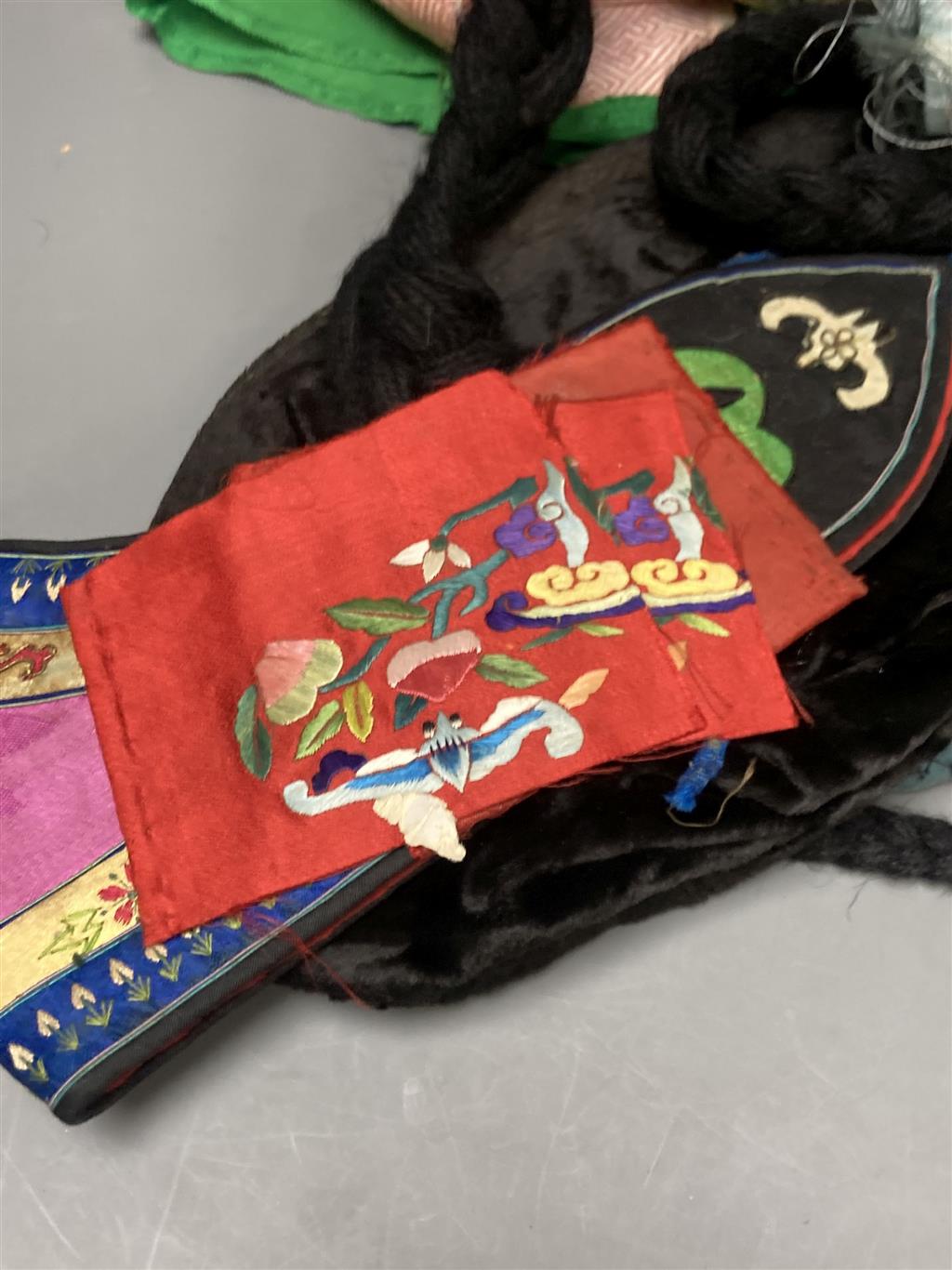 A group of 19th century and 20th century Chinese sleeve bands and various Chinese embroideries